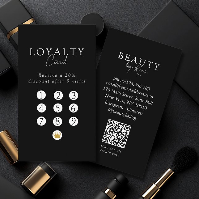 Black & White Minimal Salon QR Code Loyalty Business Card (Black & White Minimal Salon QR Code Loyalty Business Card)