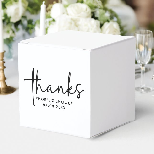 Black & White Minimal Script Bridal Shower Square Favor Box (Creator Uploaded)