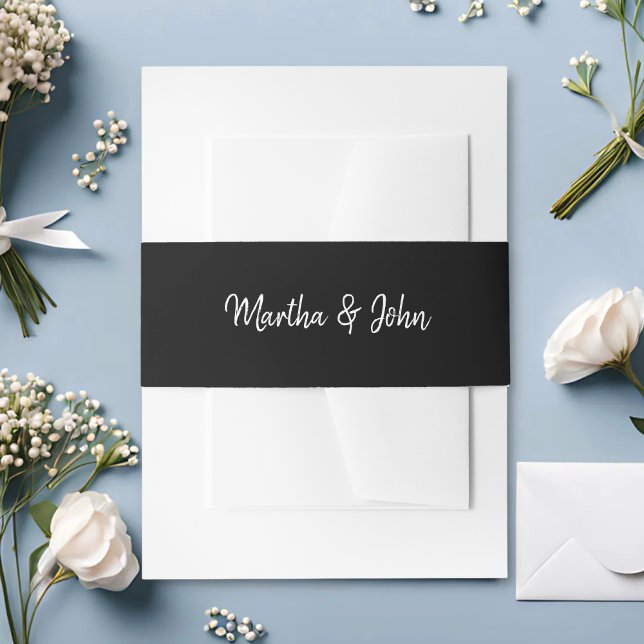 Black & White Minimal Script Wedding Invitation Belly Band (Creator Uploaded)