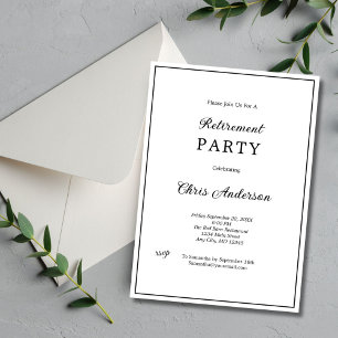 Black White Minimal Simple Modern Retirement Party Invitation