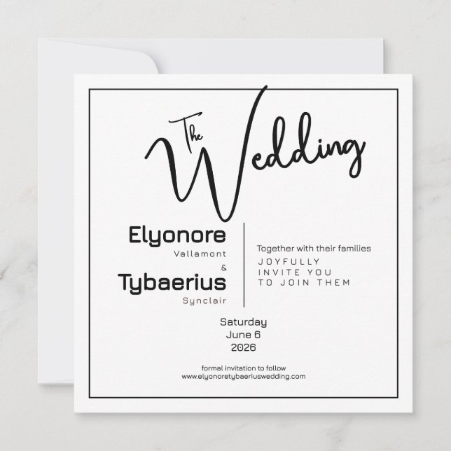 Black & White Minimal Square Wedding Invitation (Devant)