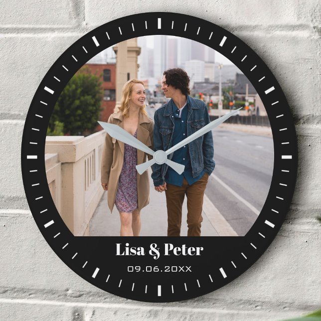 Black & White Minimal Valentine Wedding Large Clock (Creator Uploaded)