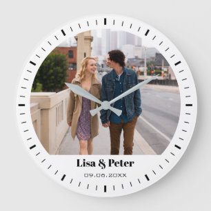 Black & White Minimal Valentine Wedding Large Clock