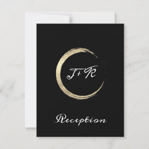 Black White Minimalism Gold Wedding Reception Card