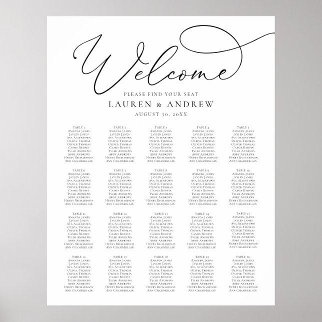 Black & White Minimalist 20 Table Print or Digital (Front)