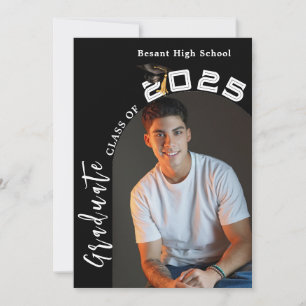 Black & White Minimalist 2 Photo Graduation Party Invitation