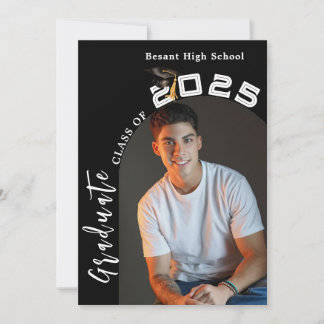 Black & White Minimalist 2 Photo Graduation Party Invitation