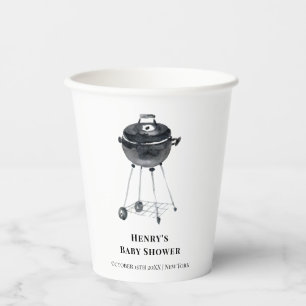 Black White Minimalist BBQ Grill Baby Shower Paper Cups