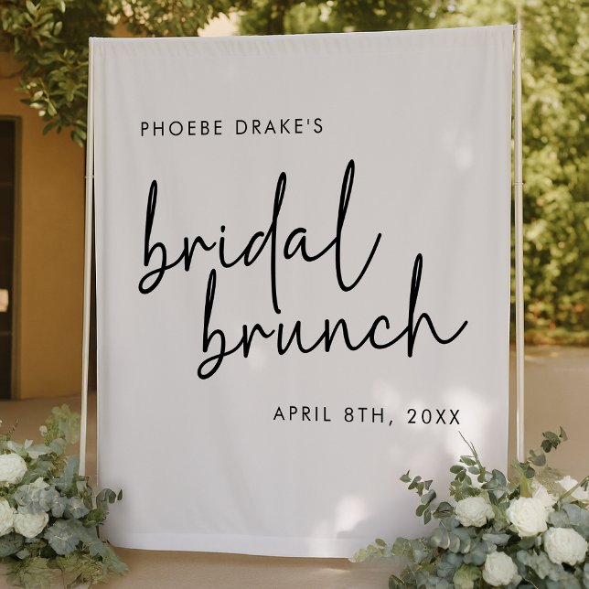 Black & White Minimalist Bridal Brunch Backdrop Tapestry (Creator Uploaded)