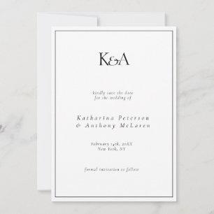 Black White Minimalist Elegant Modern Design Save The Date