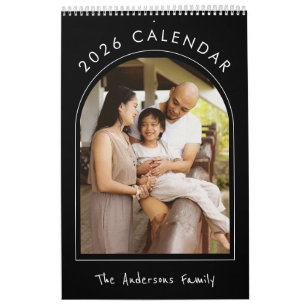 Black White Minimalist Family Photo 2026 Monthly Calendar