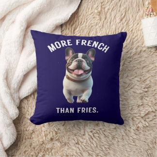 Black & White Minimalist Frenchie Quote Throw Pillow