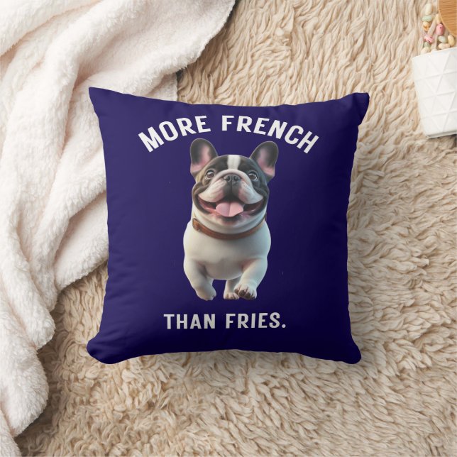 Black & White Minimalist Frenchie Quote Throw Pillow (Blanket)