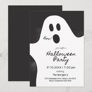 Black & White Minimalist Ghost Halloween Party  Invitation