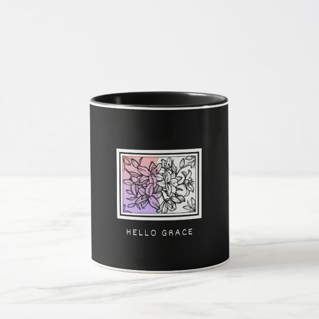 Black White Minimalist Hello Grace Mug (Center)