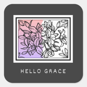 Black White Minimalist Hello Grace Sticker