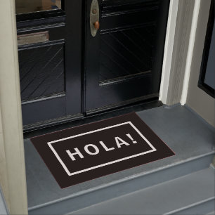Black & White Minimalist Hola! Doormat