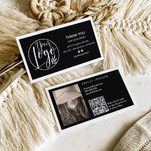 Black white minimalist logo Qr order thank you Business Card