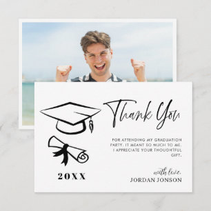 Black White Minimalist Modern Graduation Photo Thank You Card
