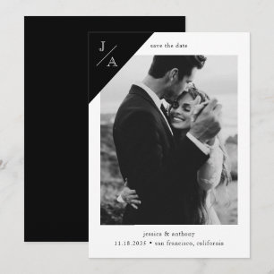 Black White Minimalist Modern Monogram Photo Save The Date