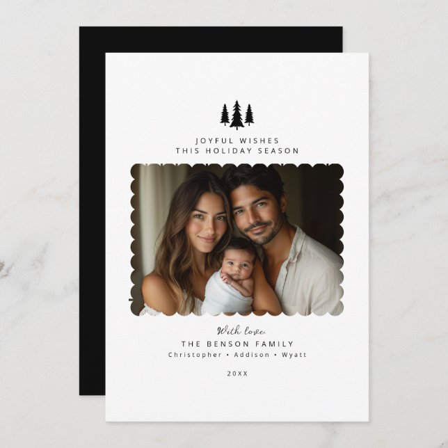 Black White Minimalist Modern Photo Christmas Card (Front/Back)