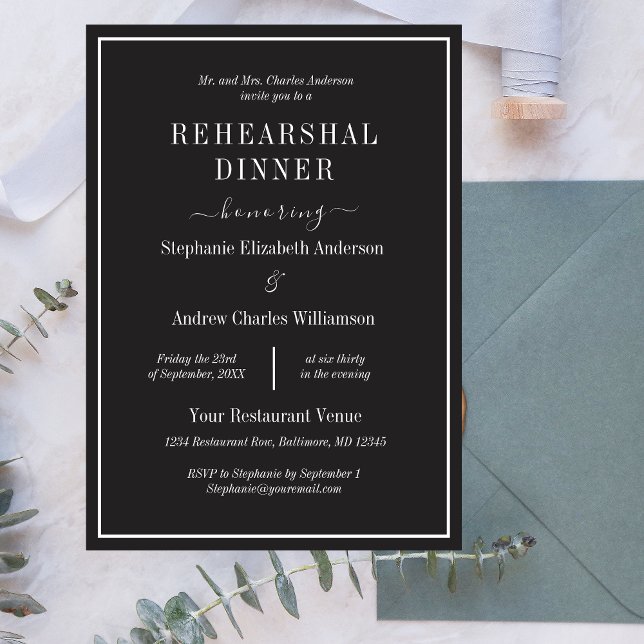  Black White Minimalist Modern Rehearsal Dinner Invitation (Black White Minimalist Modern Elegant Wedding Rehearsal Dinner Invitation)