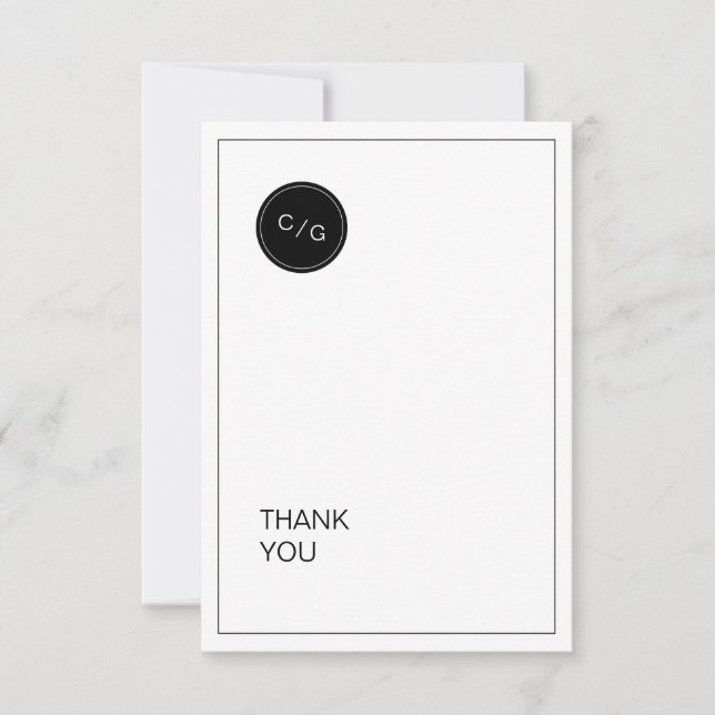 Black white minimalist modern wedding thank you card (Front)