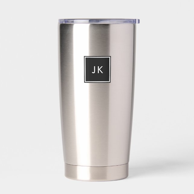 Black & White Minimalist Monogram Initials Coffee Insulated Tumbler (Left)
