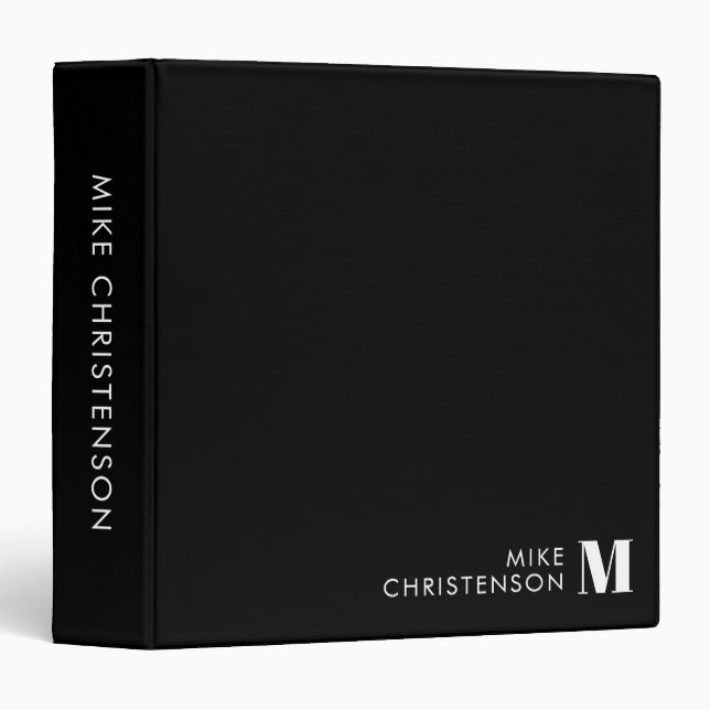Black & White Minimalist Monogram Name Typography Binder (Front/Spine)