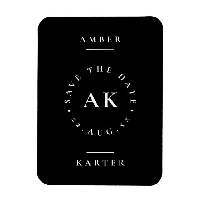 Black & White Minimalist Monogram Save the Date Magnet (Vertical)