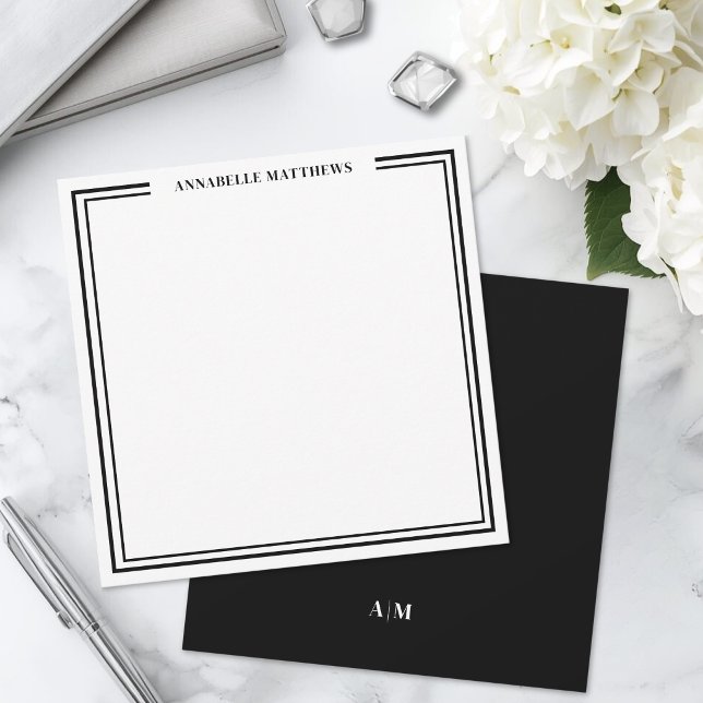 Black White Minimalist Monogram Square Card (Black White Minimalist Monogram Square Note Card)