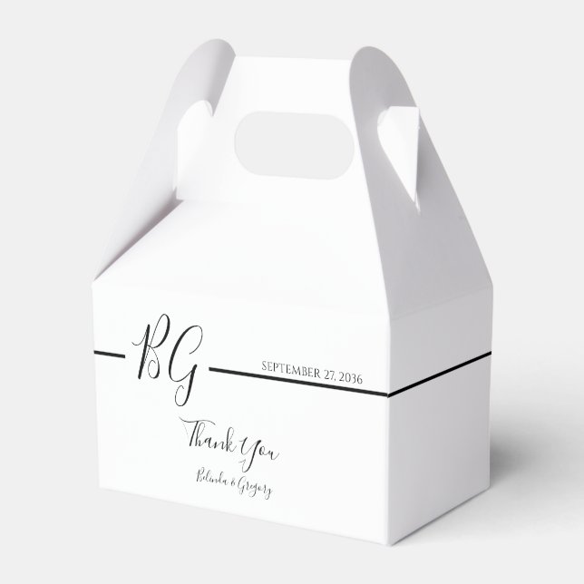 Black & White Minimalist Monogram Wedding Favor Box (Front Side)