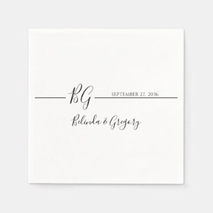 Black & White Minimalist Monogram Wedding Napkin