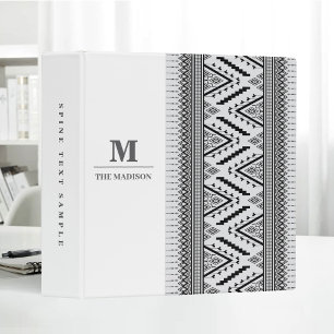 Black White Minimalist Native Tribal Monogram Binder