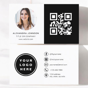 Black White Minimalist Photo QR Code Social Media Business Card
