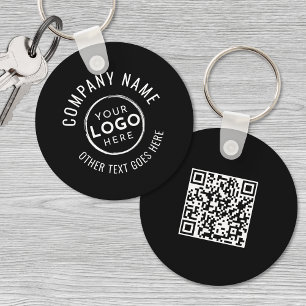 Black White Minimalist QR Code Company Logo Keychain