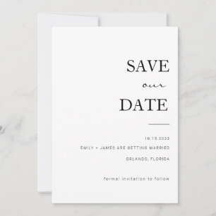 Black + White Minimalist Save Our Date Invitation