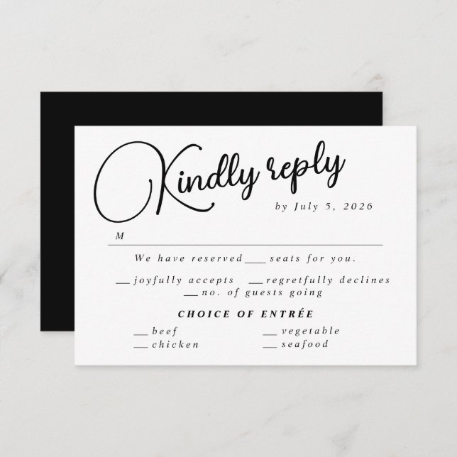 Black & White Minimalist Script RSVP Wedding Enclosure Card (Front/Back)