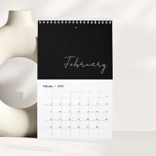 Black White Minimalist Script Typography Custom Calendar