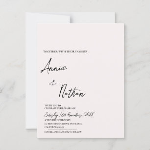 Black White Minimalist Script Wedding Invitation Postcard