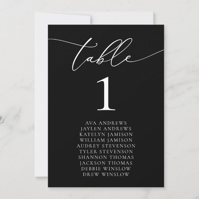 Black & White Minimalist Seating Table Number (Front)