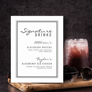 Black & White Minimalist Signature Drinks Wedding Poster