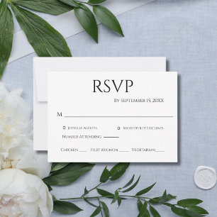 Black White Minimalist Simple Modern Wedding RSVP Card