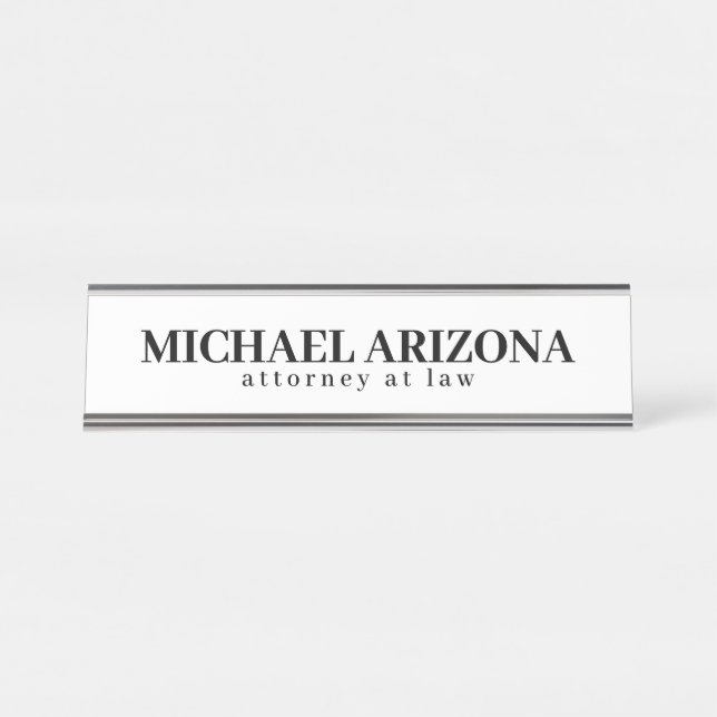 Black & White Minimalist Simple Plain  Desk Name Plate (Front)