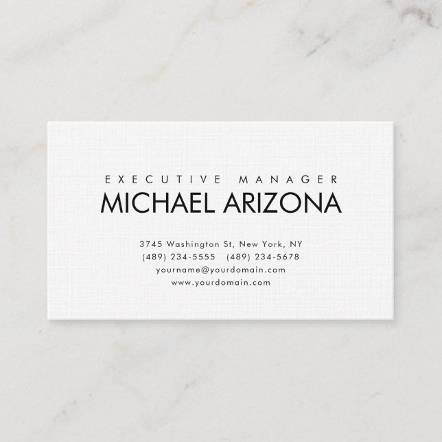 Black & White Minimalist Simple Plain Linen Business Card (Front)
