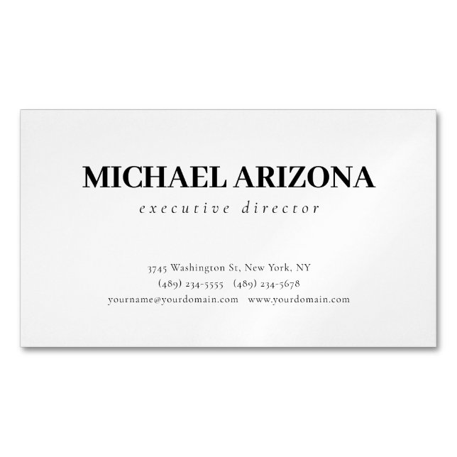 Black & White Minimalist Simple Plain  Magnetic Business Card (Front)