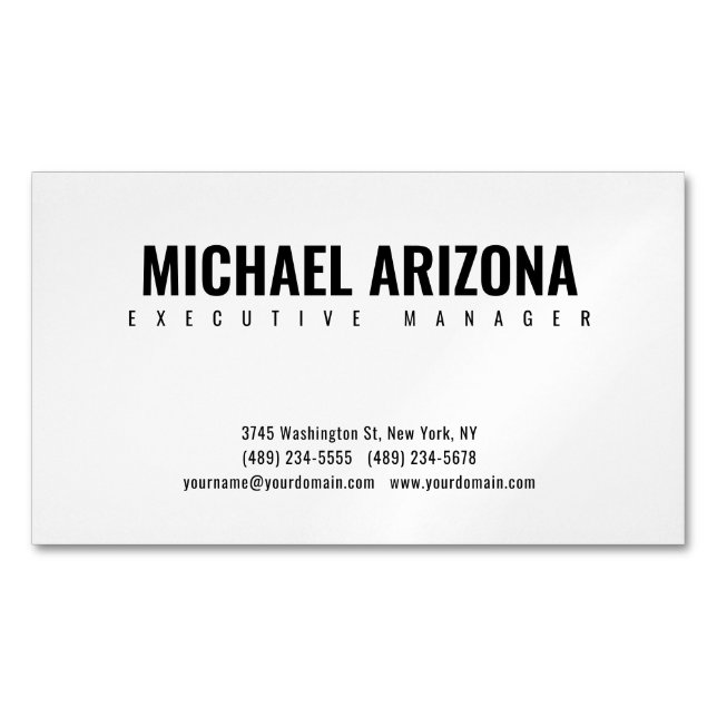 Black & White Minimalist Simple Plain  Magnetic Business Card (Front)
