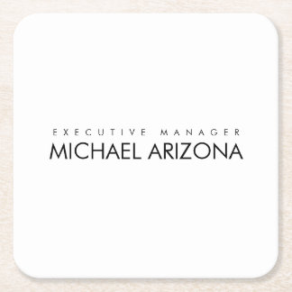 Black & White Minimalist Simple Plain Modern Square Paper Coaster