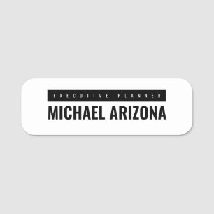 Black & White Minimalist Simple Plain  Name Tag