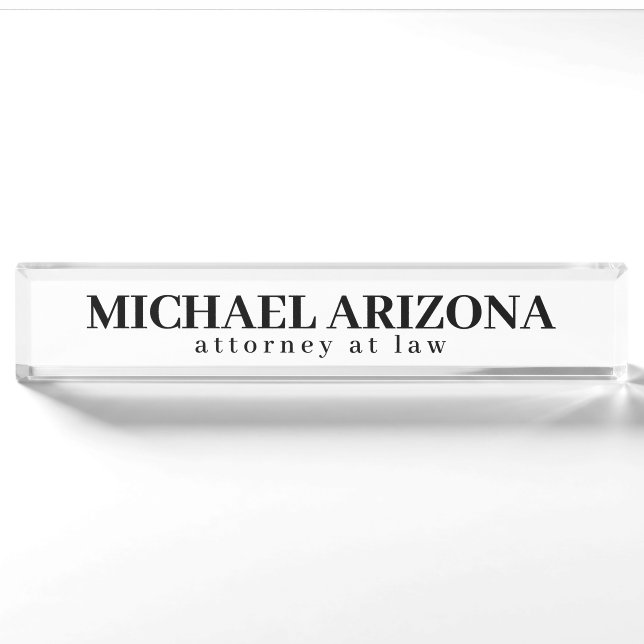 Black & White Minimalist Simple Plain  Nameplate (Front)
